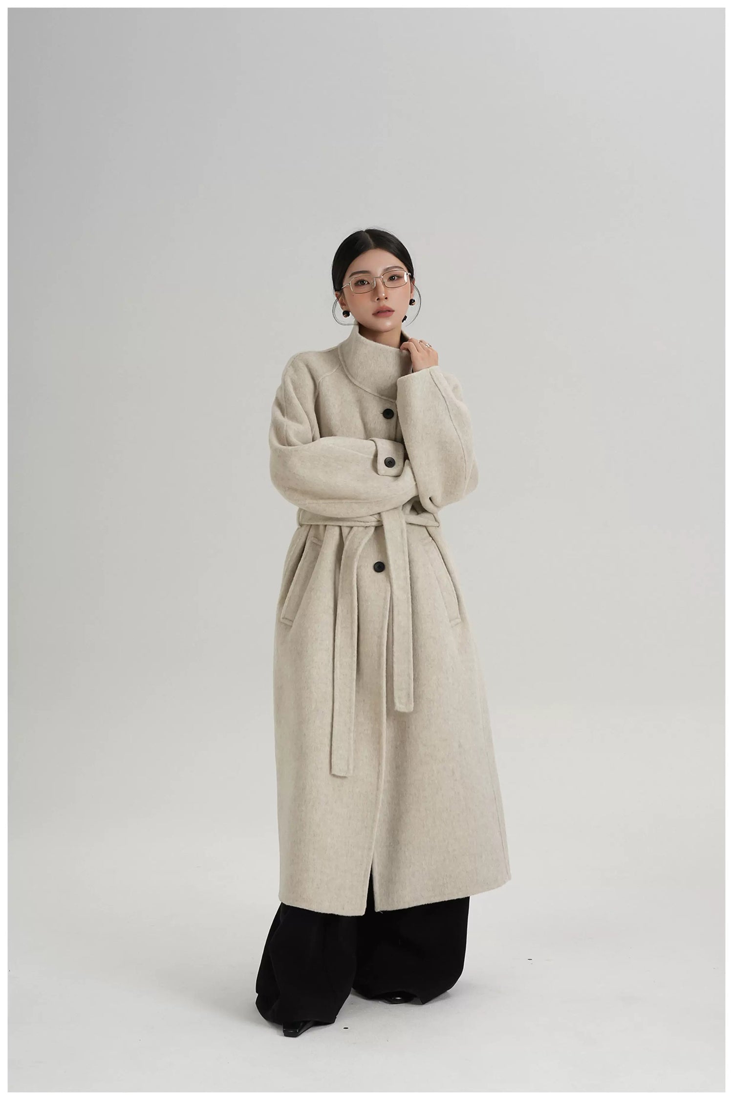 Asymmetric Stand-Collar Double-Faced Wool Coat