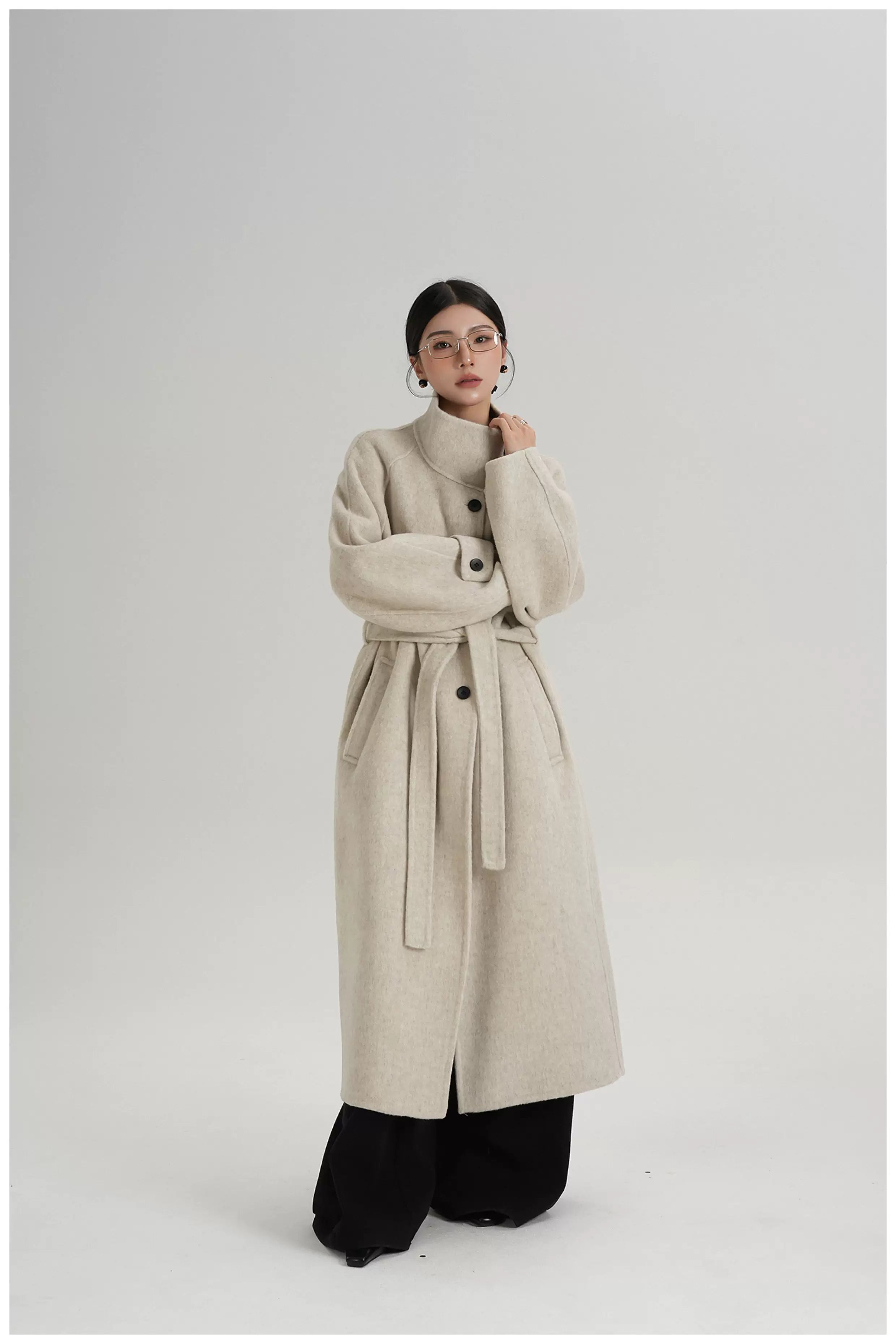 Asymmetric Stand-Collar Double-Faced Wool Coat