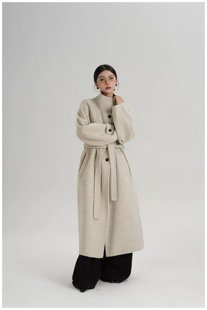Asymmetric Stand-Collar Double-Faced Wool Coat