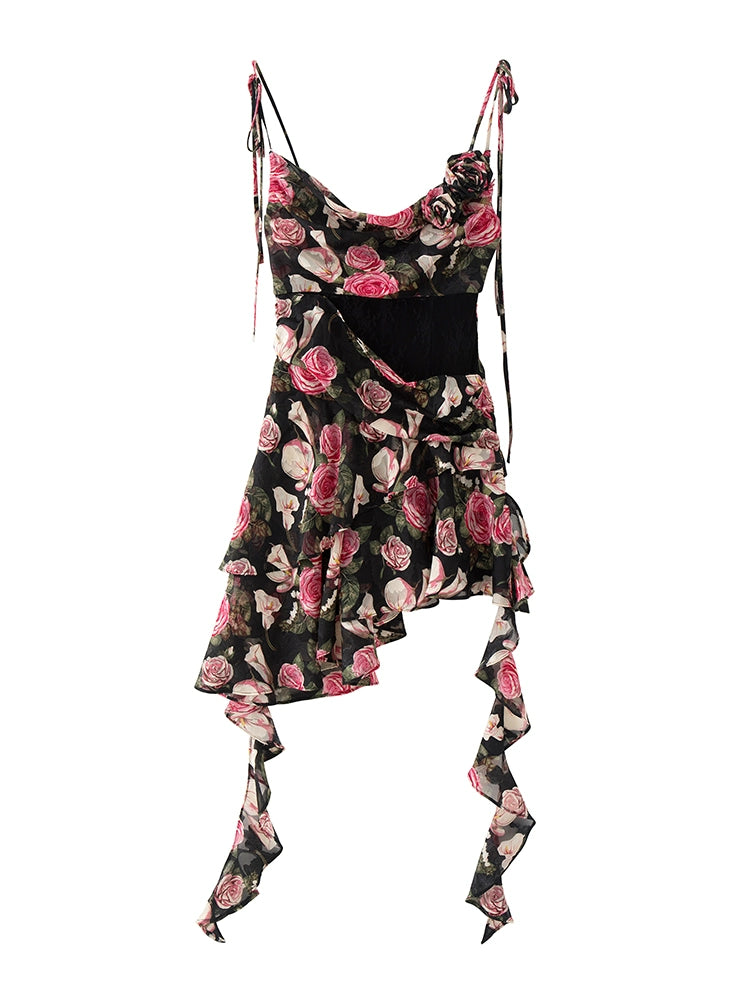 Black &amp; Pink Rose Floral Dress