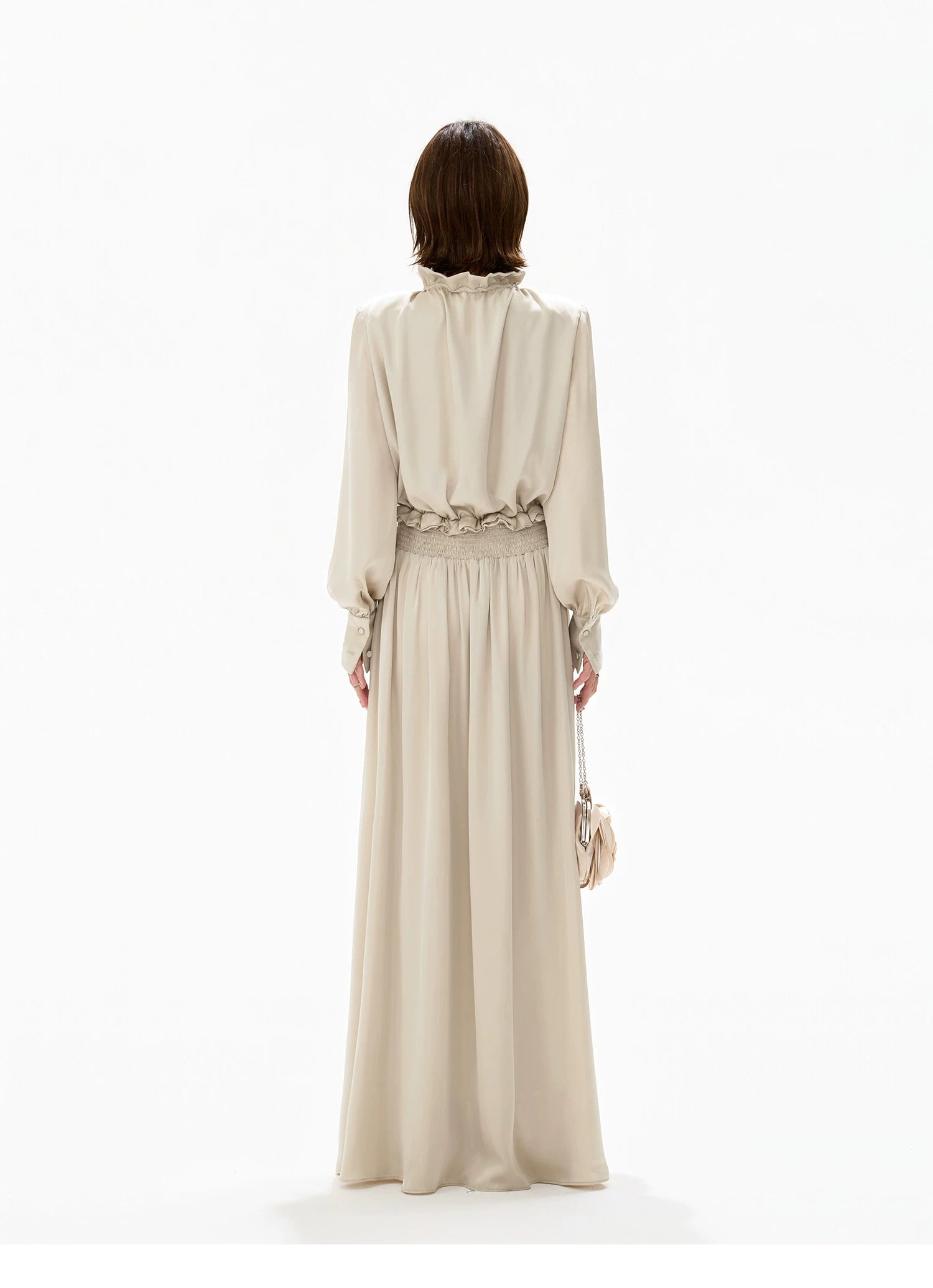Elegant Ruffled Collar Satin Maxi Dress