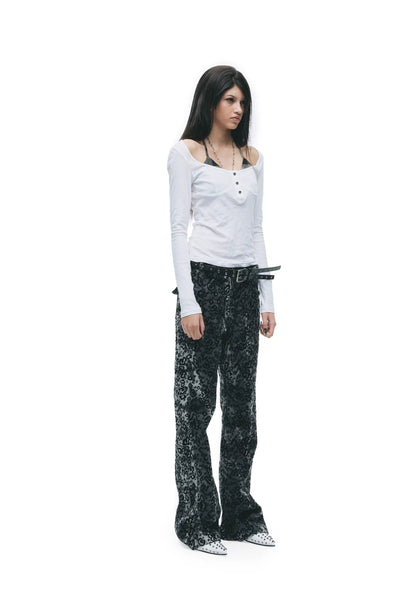 Y2K Grunge Washed Off-Shoulder Layered Long Sleeve Top