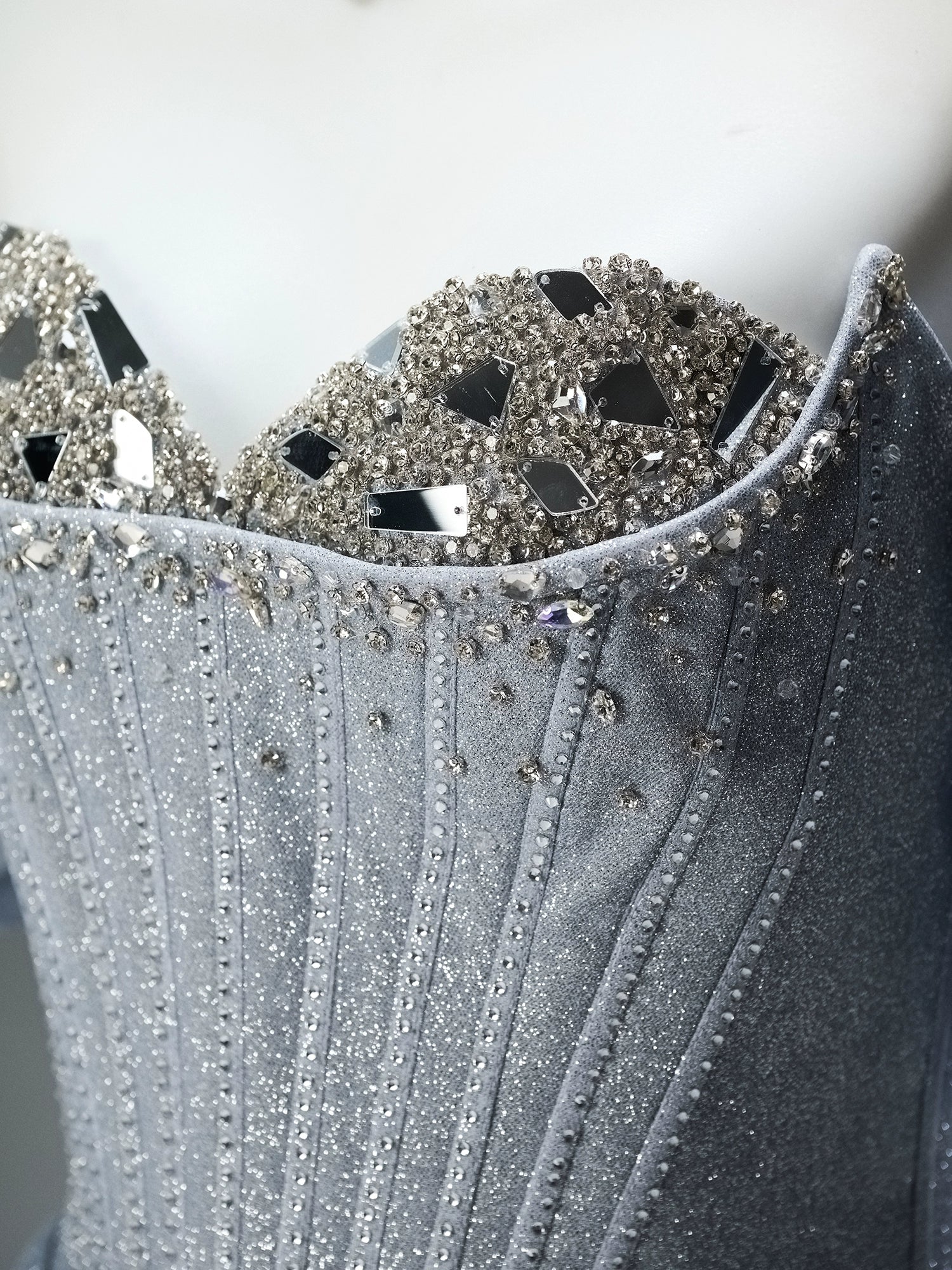 Elegant Silver Crystal Couture Gown