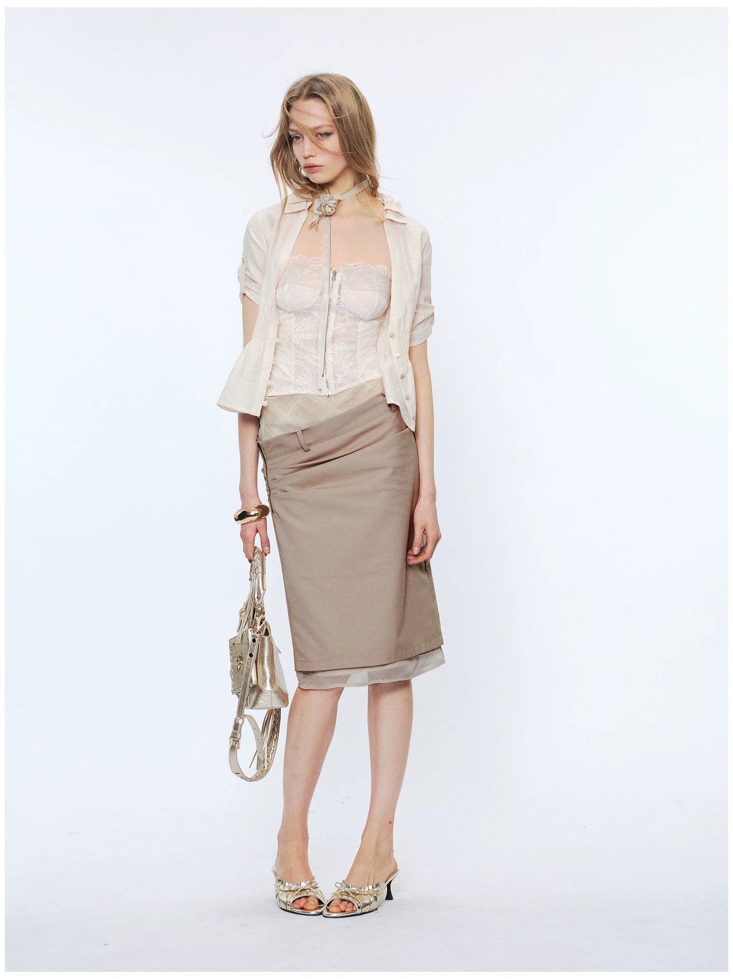 Contrast Lace Panel Two-Piece Shirt