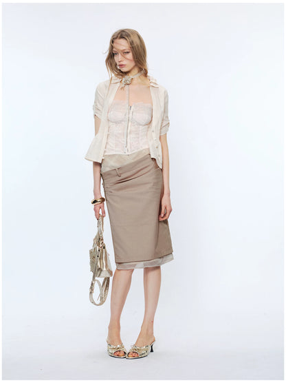 Contrast Lace Panel Two-Piece Shirt