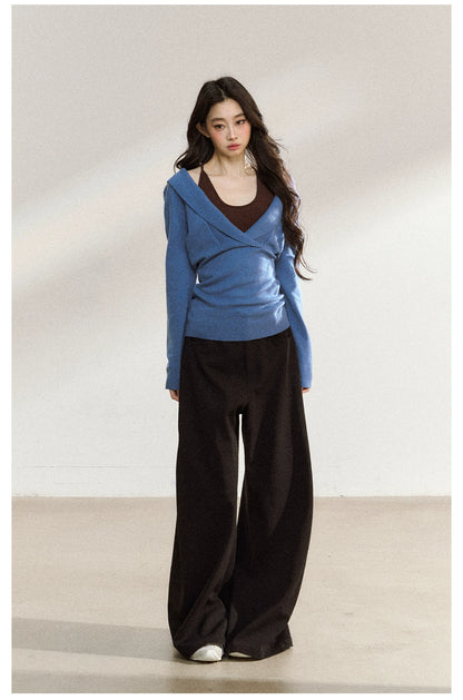 Black Relaxed Straight-Leg Trousers