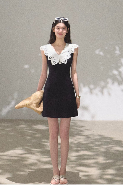 Shifting Tree Shadow Cotton Backless Waist-Cinched Vacation Dress