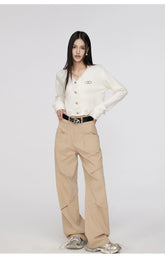 Black & Khaki Star Pleated Utility Wide-Leg Pants - CHINASQUAD