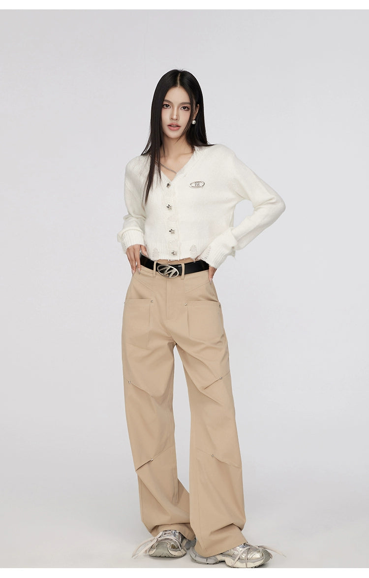 Black &amp; Khaki Star Pleated Utility Wide-Leg Pants - CHINASQUAD