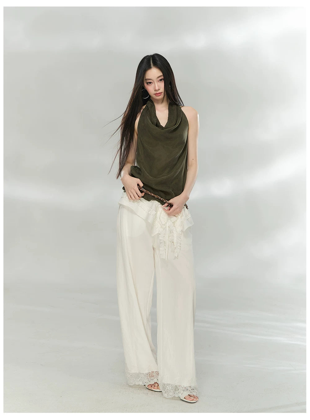 Detachable Lace Panel Tailored Trousers