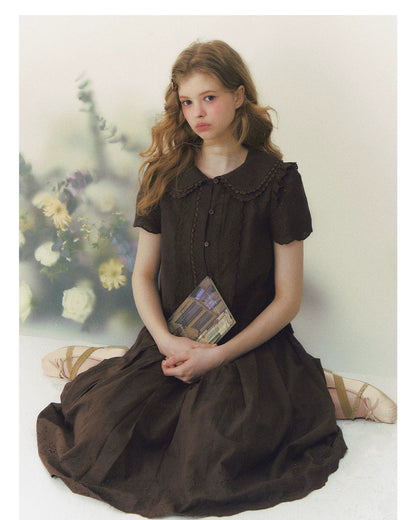 Peter Pan Collar Shirt &amp; Midi Skirt Set
