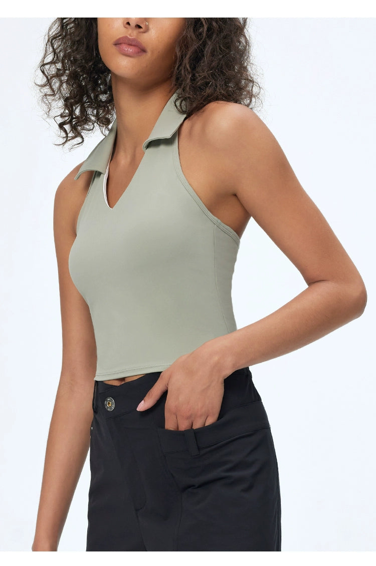 Deep V-neck Lattice-back Outerwear Yoga Tank Top