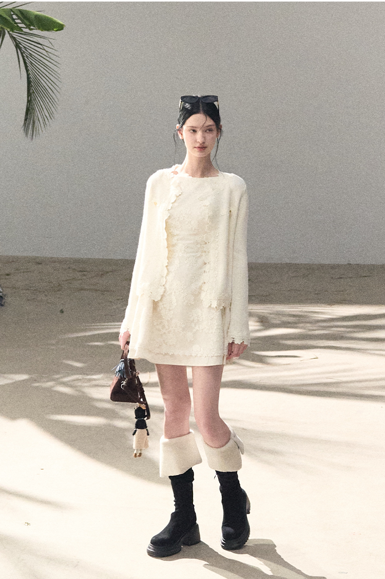 Wool-Blend Waist-Cinched Fitted Dress