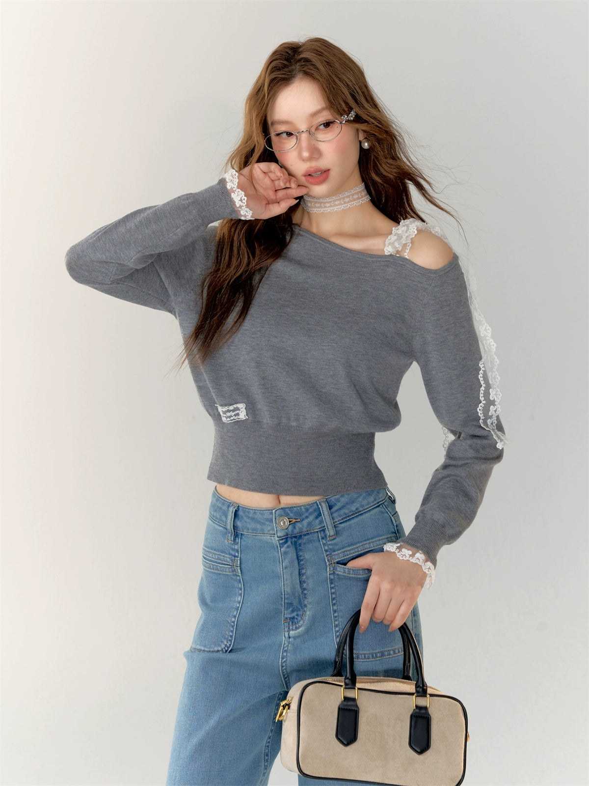 Lace-Up Shoulder Sweatshirt