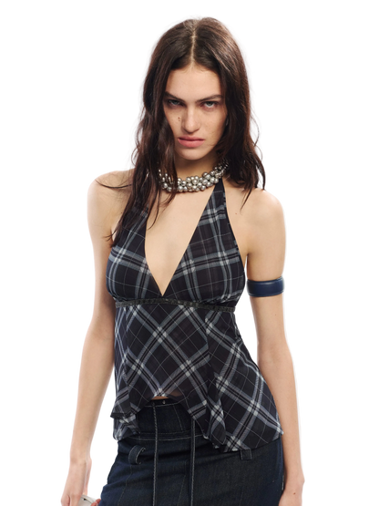 Vintage Embellished Halter Waist-Cinched Camisole