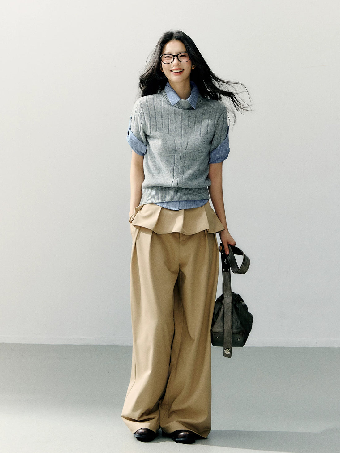 Detachable Lace-Trim Relaxed Tailored Trousers