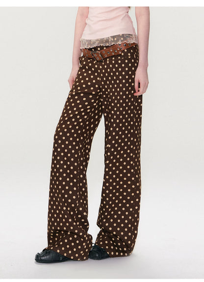 Vintage Polka Dot Straight-Leg Denim Trousers