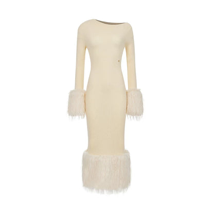 Vintage Off-Shoulder Knit Maxi Dress