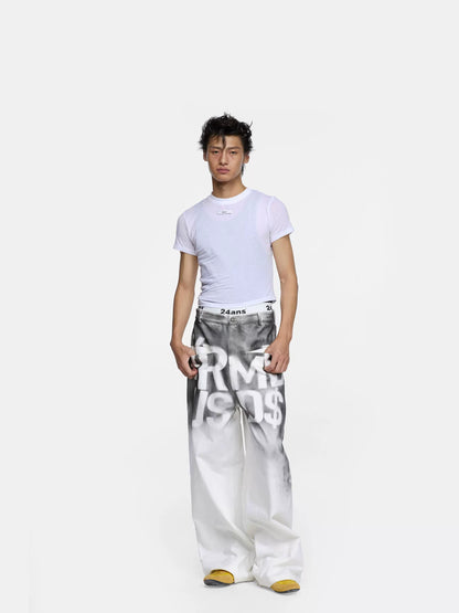 Hand-Spray Graphic Denim Jeans
