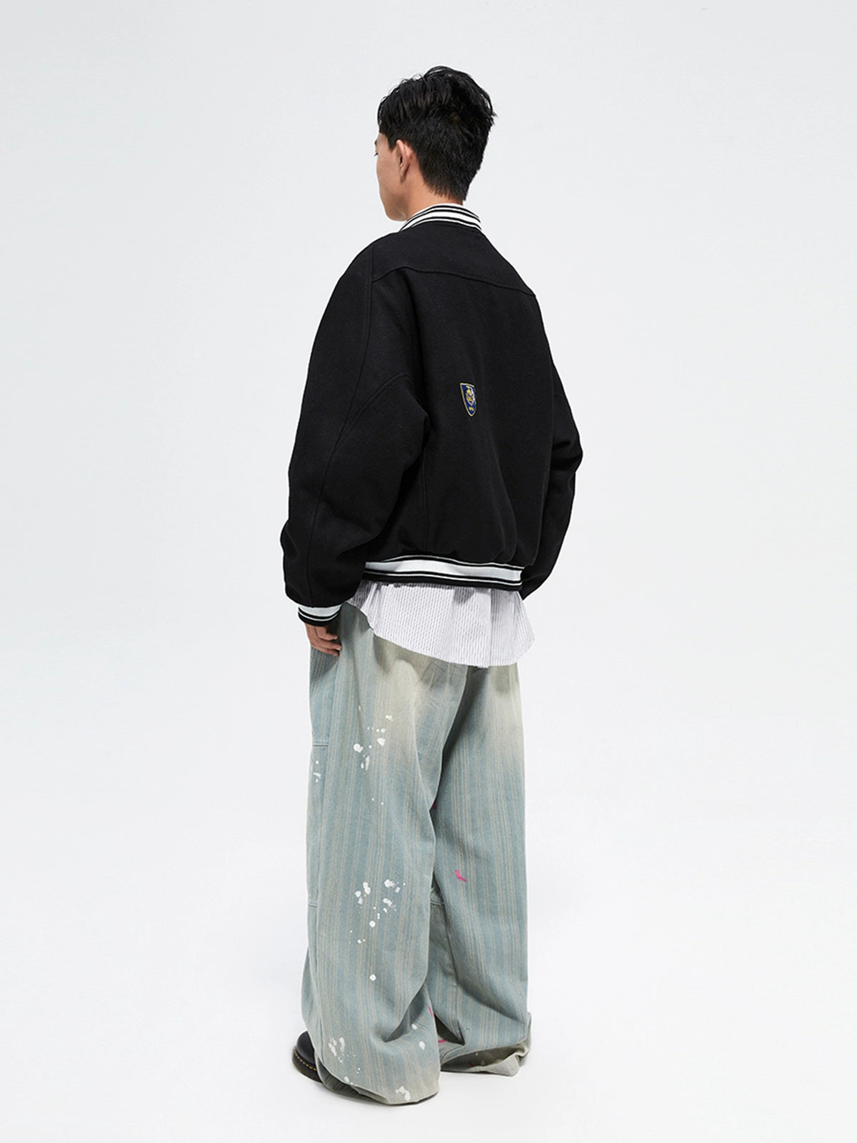 Splattered Wash Stripe Texture Workwear Denim Pants