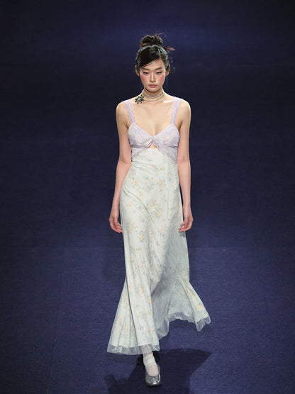 Lace Floral V-Neck Patchwork Hollow Dress - CHINASQUAD