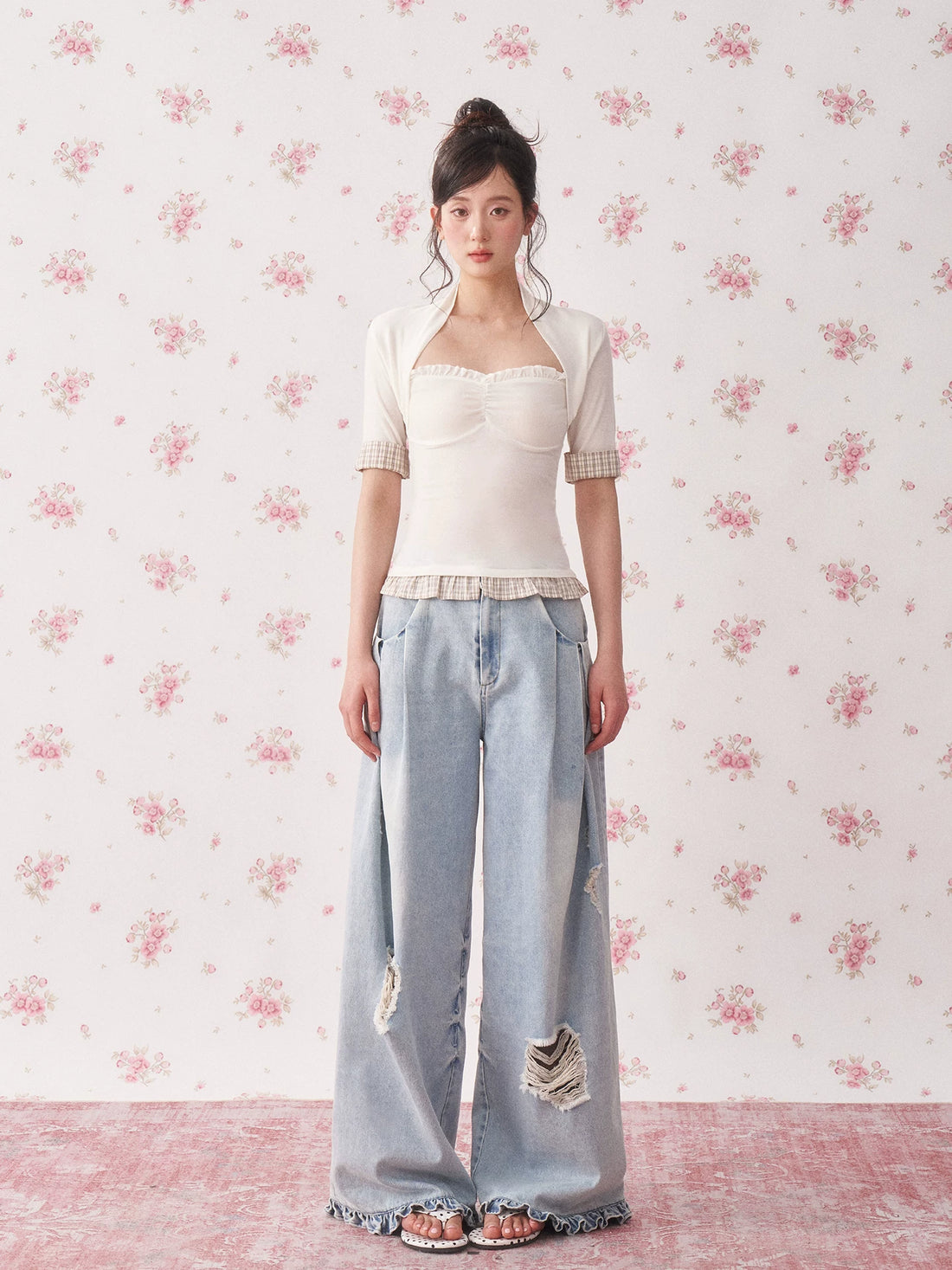 Vintage Distressed Wide-Leg Denim Jeans