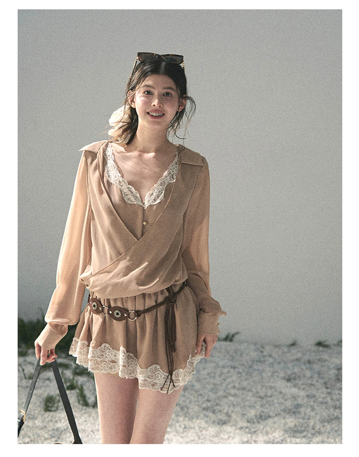 French Lace Belted Mini Dress