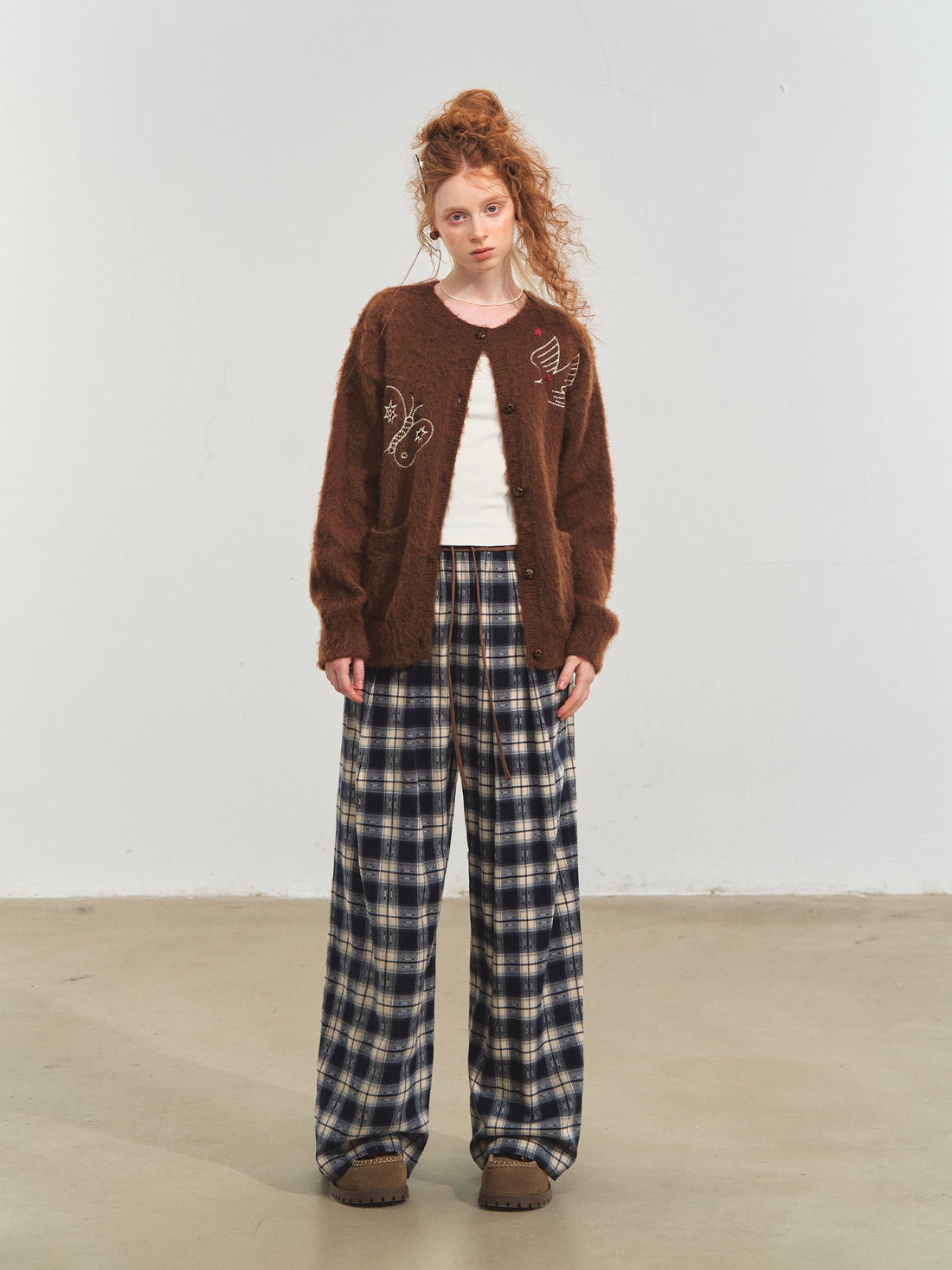 Lazy Plaid Wide-Leg Casual Pants