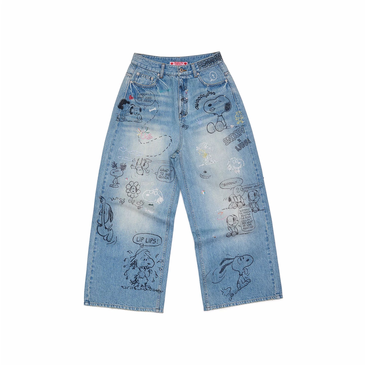 Snoopy Graffiti Crystal-Embellished Washed Denim Jeans