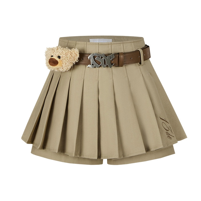 High-Waist Pleated Belted Skirt
