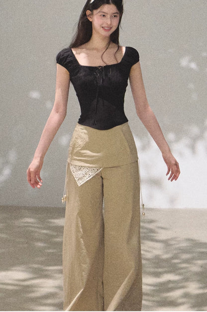Ruched Waist Puff Sleeve Cropped T-shirt