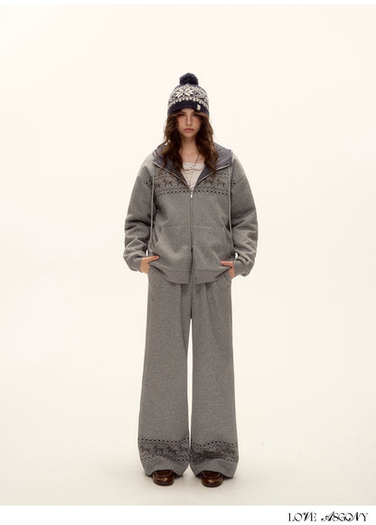 Zip-up Plaid Hoodie &amp; Wide-Leg Pants Set