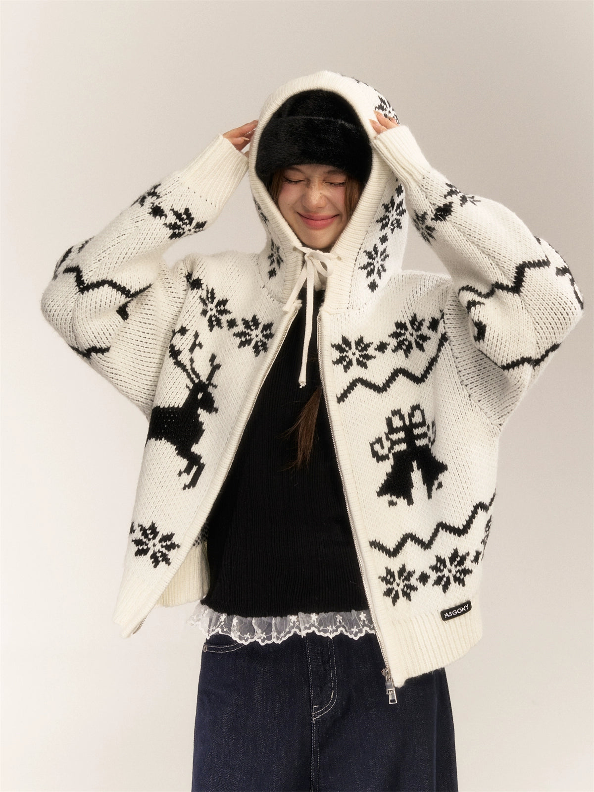 Vintage Fair Isle Deer Knit Hoodie