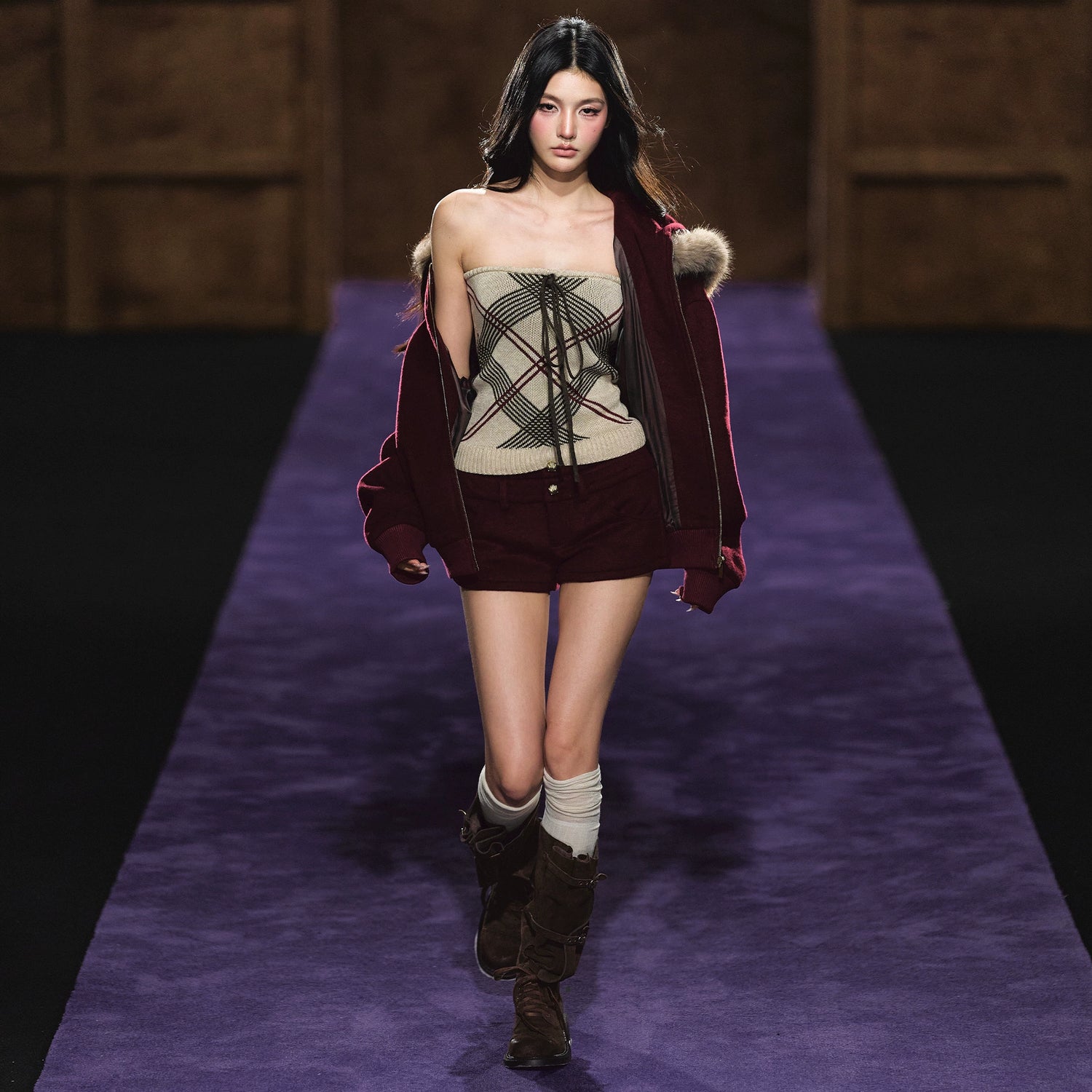 Wool-Blend Heart Yarn Cropped Knit Tube Top