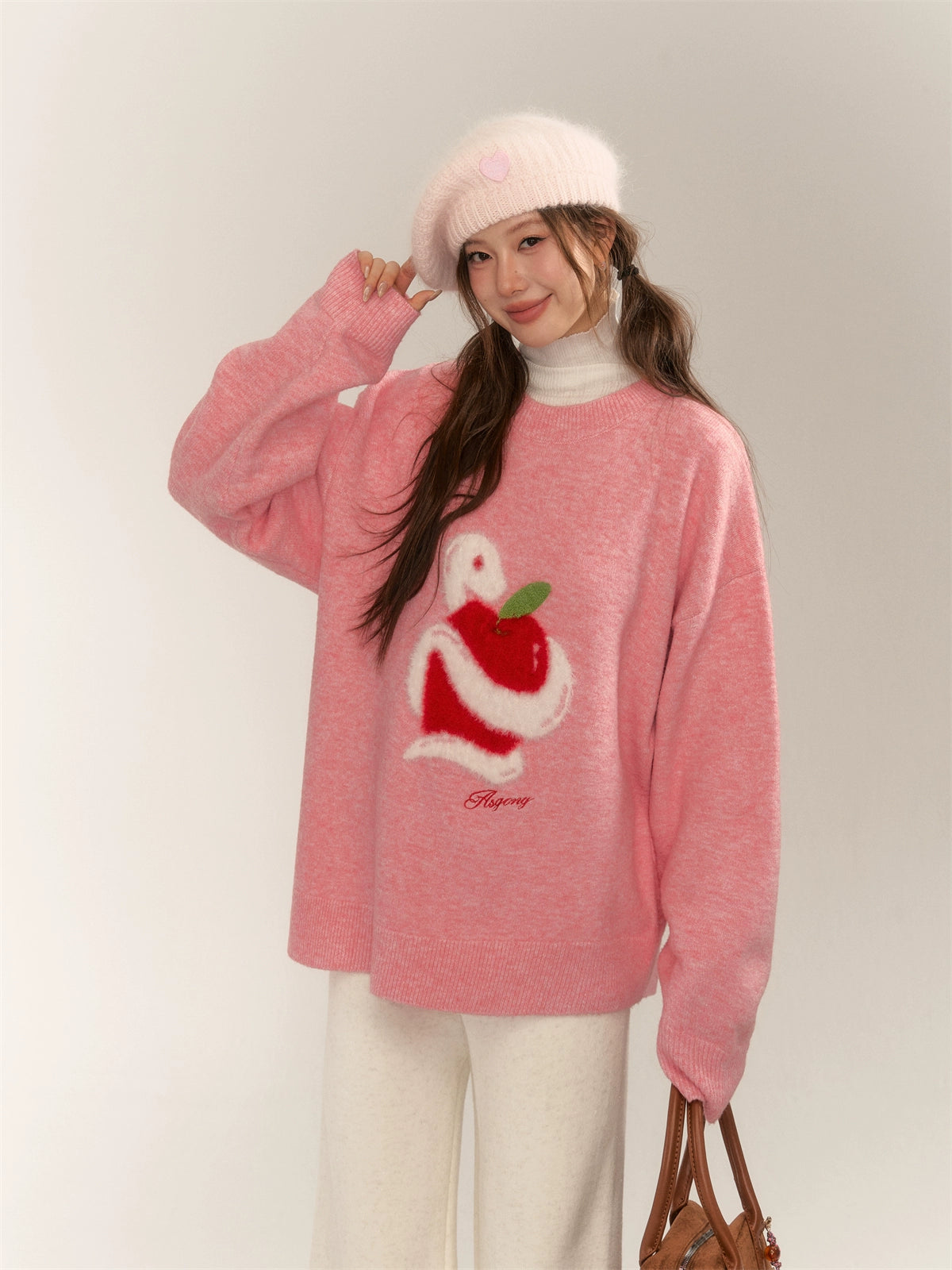 Apple Jacquard Pullover Sweater