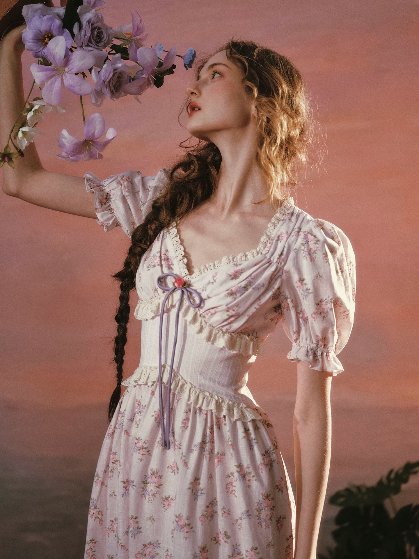 Stardew Garden Vintage Floral Waist-Cinching Midi Dress