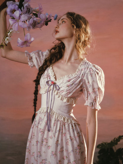 Stardew Garden Vintage Floral Waist-Cinching Midi Dress