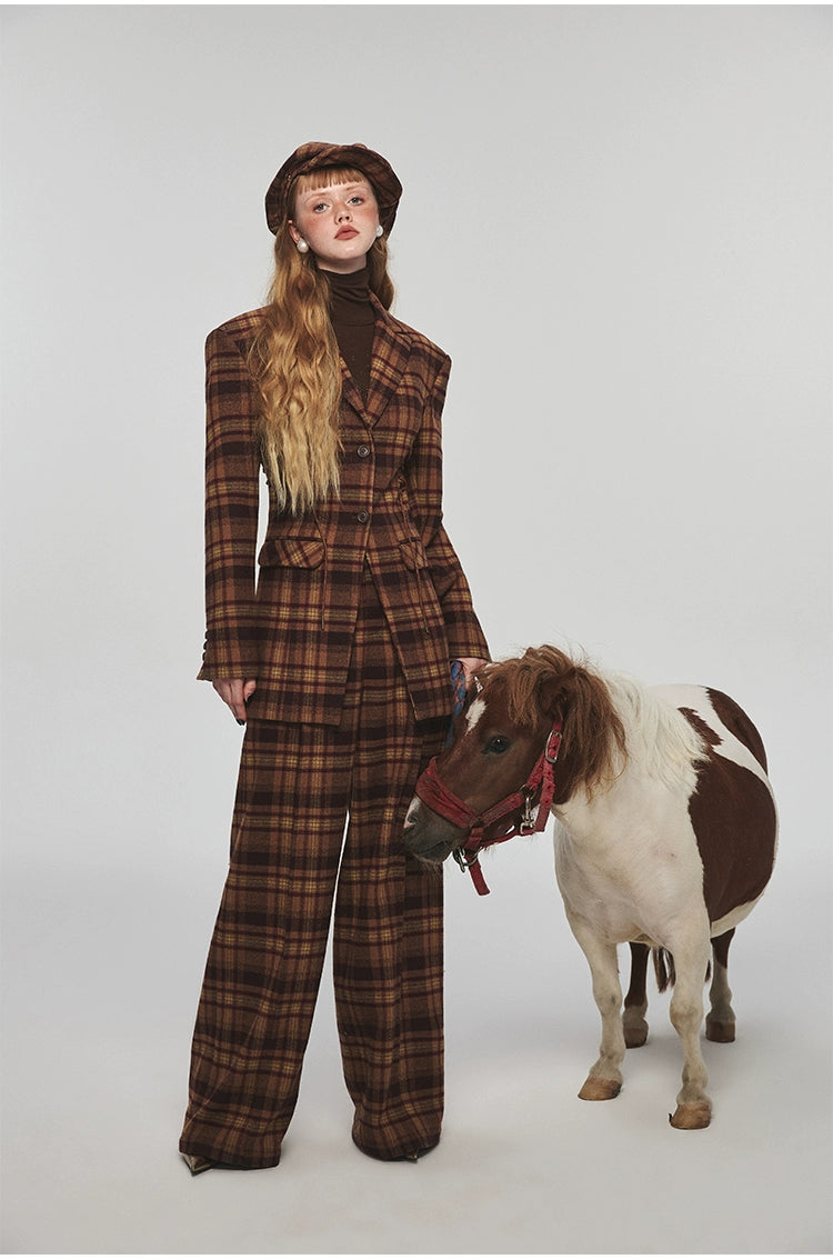 Plaid Woolen Wide-leg Pants - CHINASQUAD