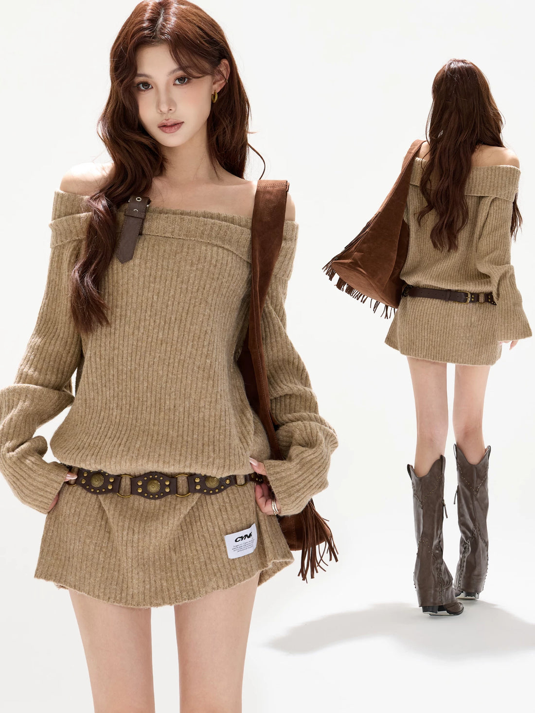 Off-Shoulder Wool-Blend Sweater Dress