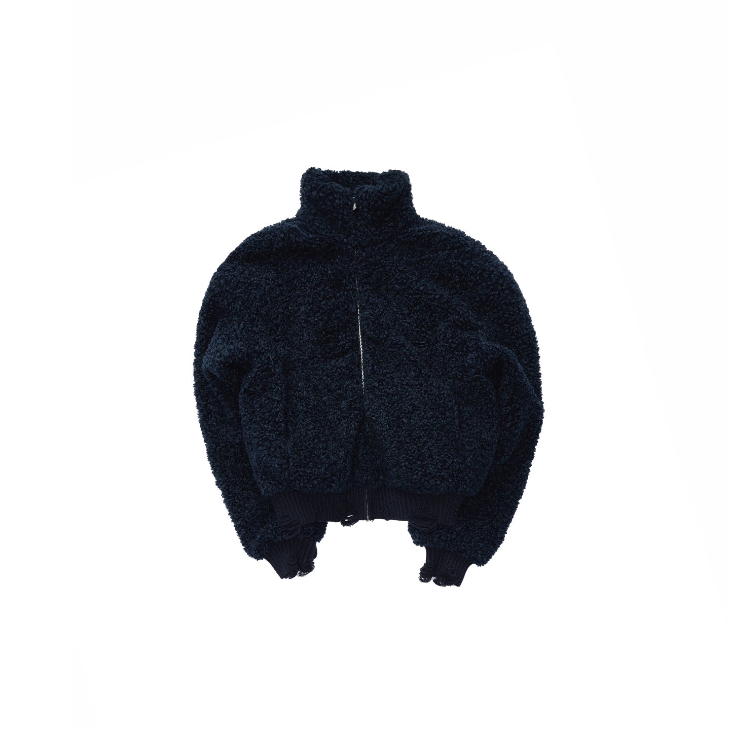 Distressed Fleece Zip-Up Cropped Jacket