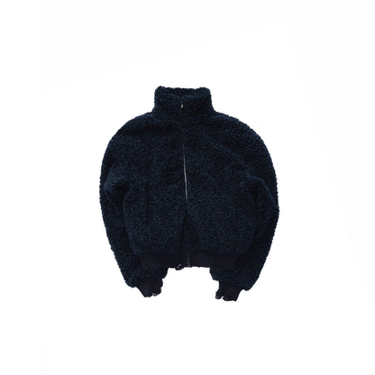 Distressed Fleece Zip-Up Cropped Jacket