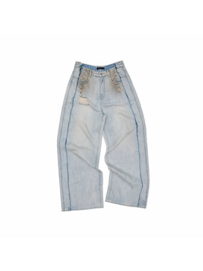 Vintage Mud-Wash Embroidered Barrel-Leg Jeans CHINASQUAD