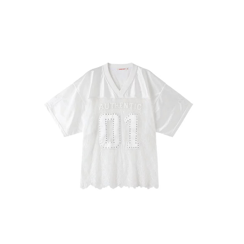 Lace Hollow-Out Oversized Jersey Shirt - CHINASQUAD