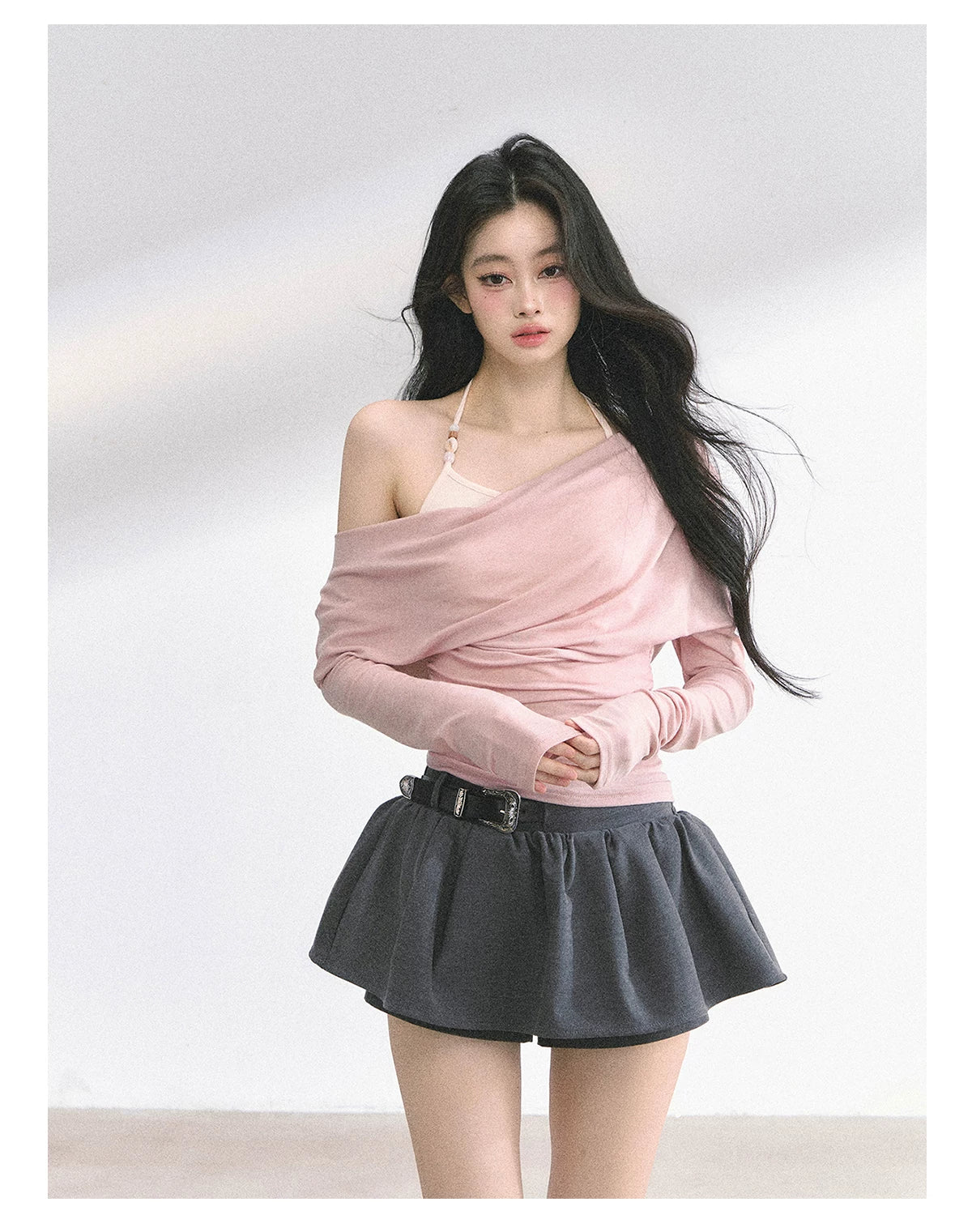 Asymmetric Off-Shoulder Long-Sleeve T-Shirt