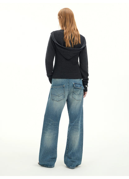 Whisker Sculpted Curved-Leg Denim Pants