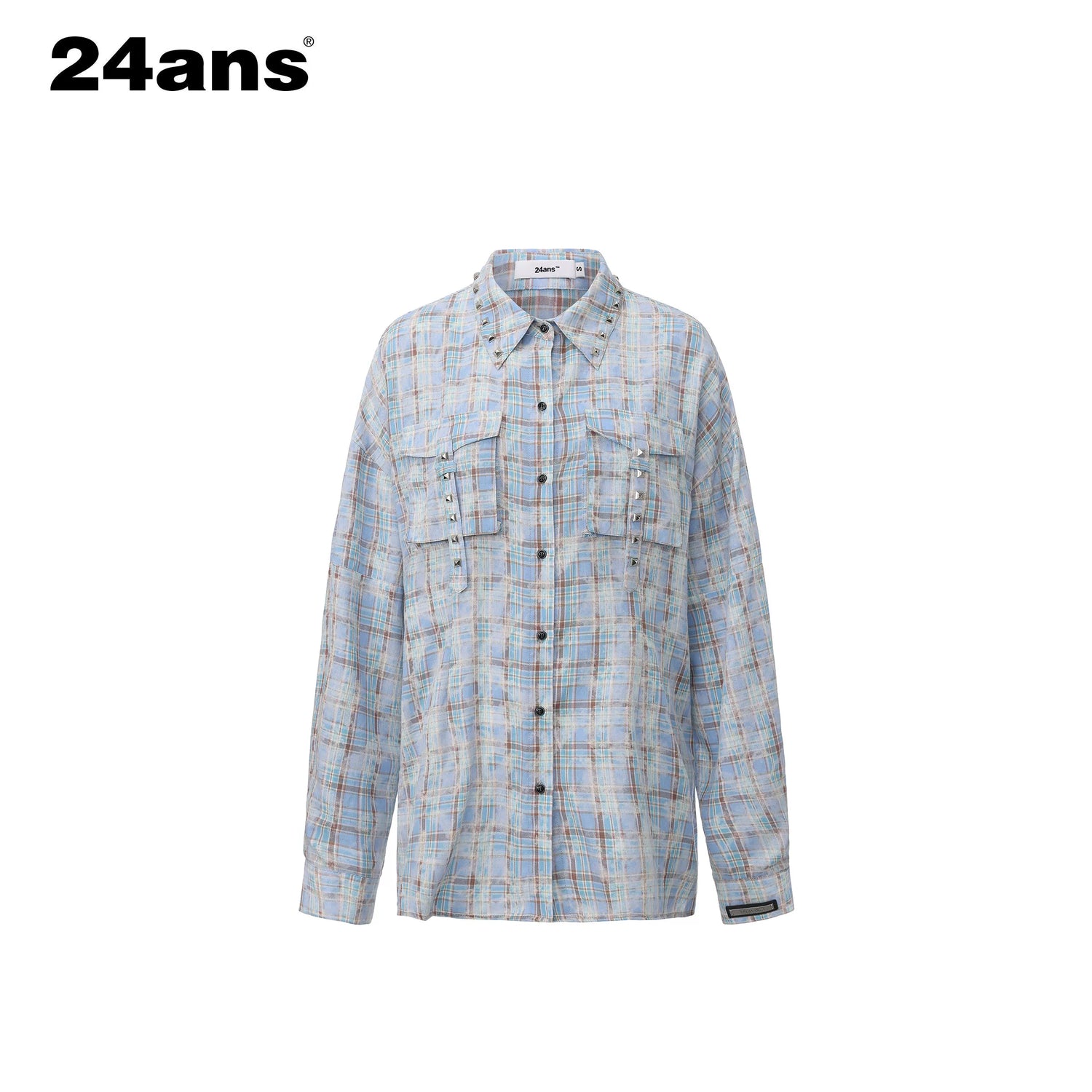 Vintage Washed Studded Plaid Oversized Shirt