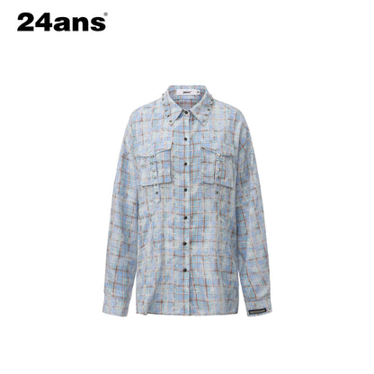 Vintage Washed Studded Plaid Oversized Shirt