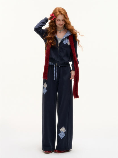 Plaid Patchwork Hoodie &amp; Sweatpants Set