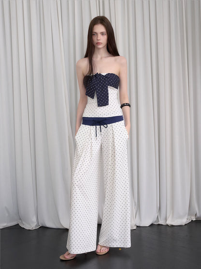 Polka-Dot Bandeau Top &amp; Straight-Leg Pants Set