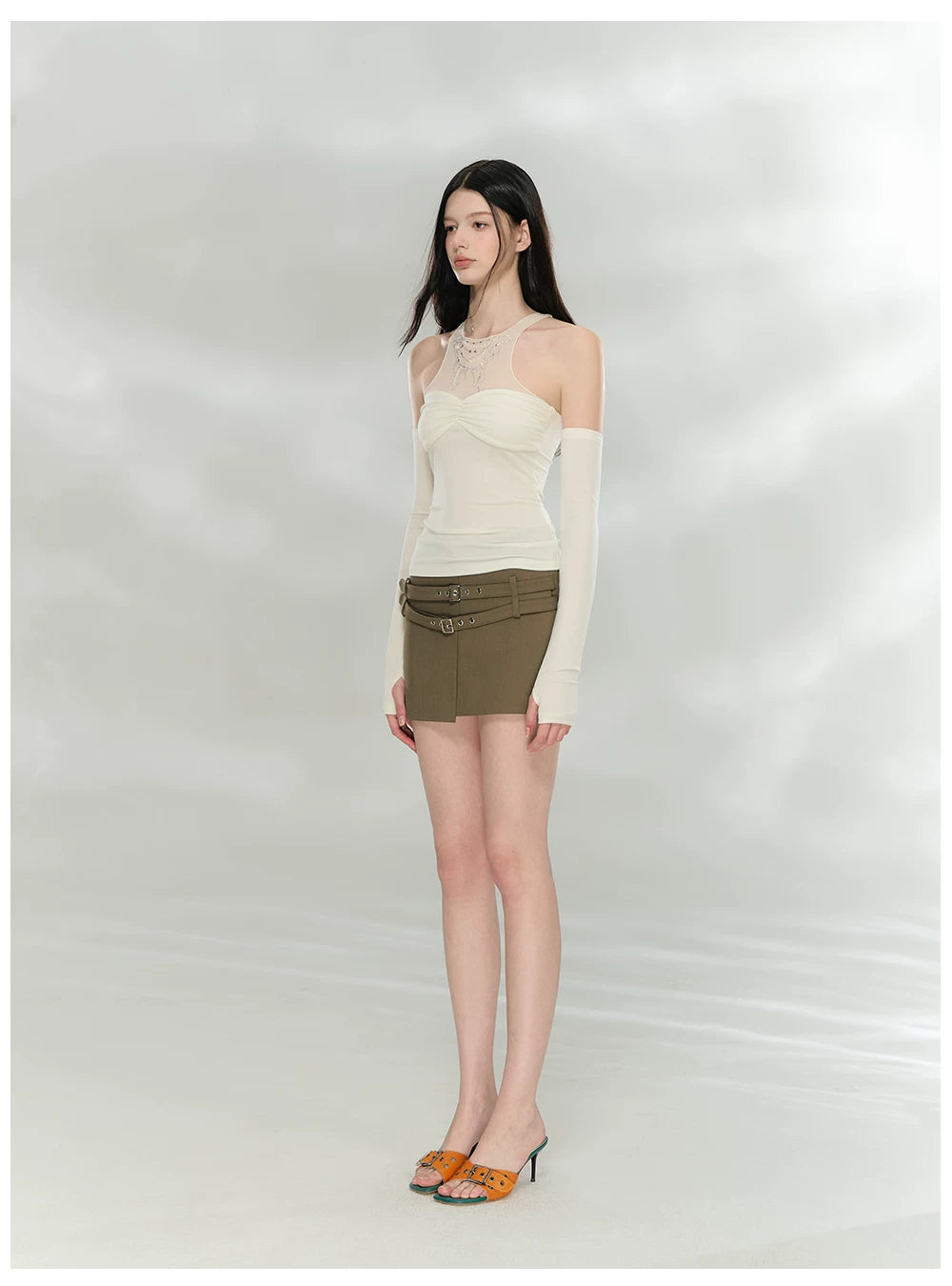 Detachable Mesh Panel Halter T-Shirt